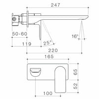 Urbane II 220mm Wall Basin / Bath Mixer - Rectangular Cover Plate - Gunmetal - Sales Kit - LF