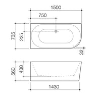 Urbane II Back to Corner Bath Right Hand Side 1500 (No Overflow)