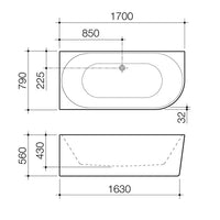 Urbane II Back to Corner Bath Left Hand Side 1700 (Overflow)