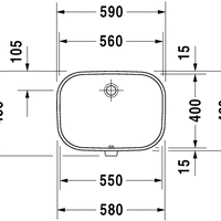 D-Code Undercounter Basin 560x400mm NTH with O/F, Alpin White