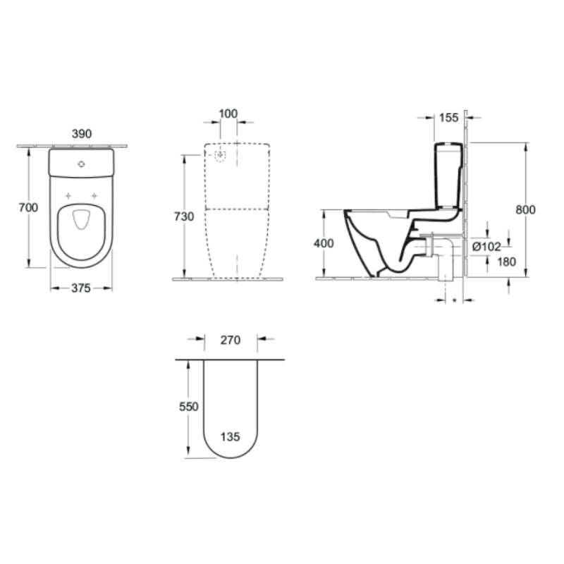 Villeroy & Boch Architectura 2.0 DirectFlush BTW Toilet S or P-Trap with Slim Seat