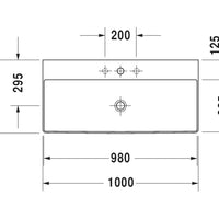 DURAVIT DuraSquare Washbasin 1000 x 470mm, no O/F, Waste Inc., Glazed Underneath, Alpin White