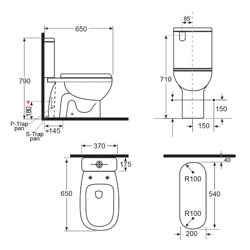 Argent Pace Hygienic Flush Close Coupled Toilet - P Trap, Rear Entry