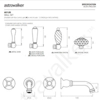 Astra Walker Olde English Wall Set With 160mm Spout, White Porcelain Handles