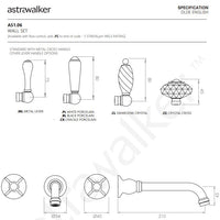 Astra Walker Olde English Wall Set With 210mm Spout, White Porcelain Lever Handles