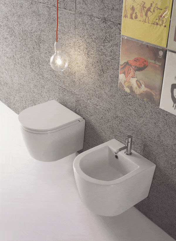 FORTY3 Senzabrida Compact Wall-Hung Toilet Pan & Soft Close Seat Kit - WHITE