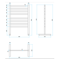 Thermorail Freestanding Straight/Round Heated Towel Rail 590 x 900mm