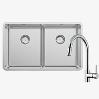 Abey Lucia Double Bowl with SK5-AV Kitchen Mixer, Drain Tray & Cutting Board