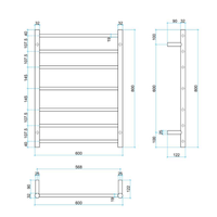Thermorail SS44M Straight Square Ladder Heated Towel Rail 600 x 800mm