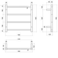Thermogroup 4 Bar Thermorail Matte Black Straight Round Heated Towel Ladder 550mm