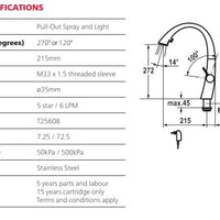 KWC Zoe Pull Out Mixer with Spray + Light