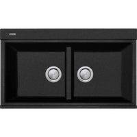 OLIVERI Santorini Black Double Bowl Topmount Sink With Glass Top | The Source - Bath • Kitchen • Homewares