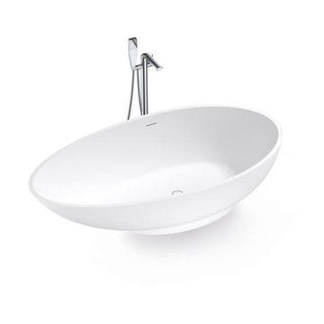 Argent Tempo 1780mm Oval Cast Stone Freestanding Bath With Overflow - Silk White