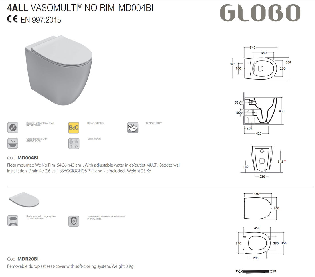 4ALL Senzabrida Floor Mounted Toilet Pan & Soft Close Seat Kit