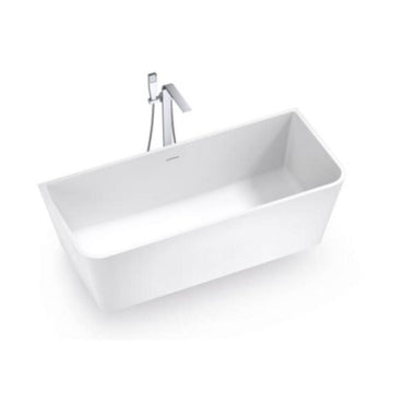 Argent Mirra 1650mm Back To Wall Freestanding Cast Stone Bath With Overflow - Silk White