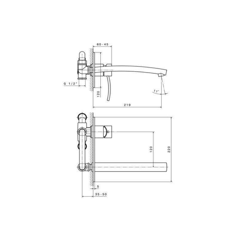 Newform EL-X Wall Basin Mixer with Spout on Backplate - Chrome