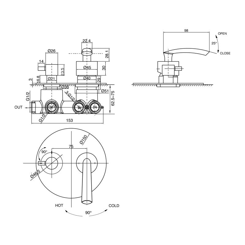 Parisi Curva Mixer & 2-Way Diverter - Chrome