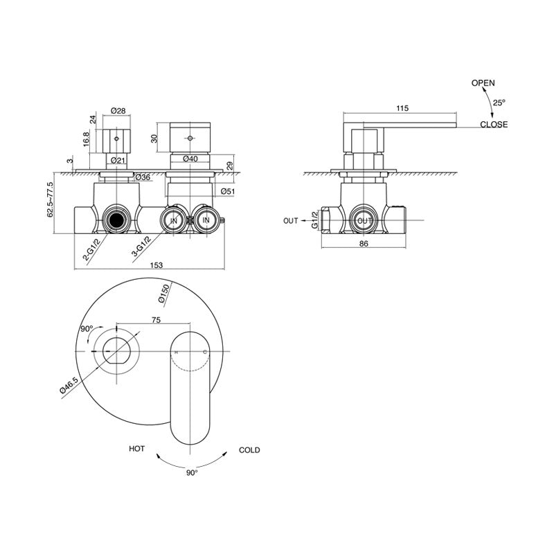 Parisi Ellisse Mixer & 2-Way Diverter - Chrome