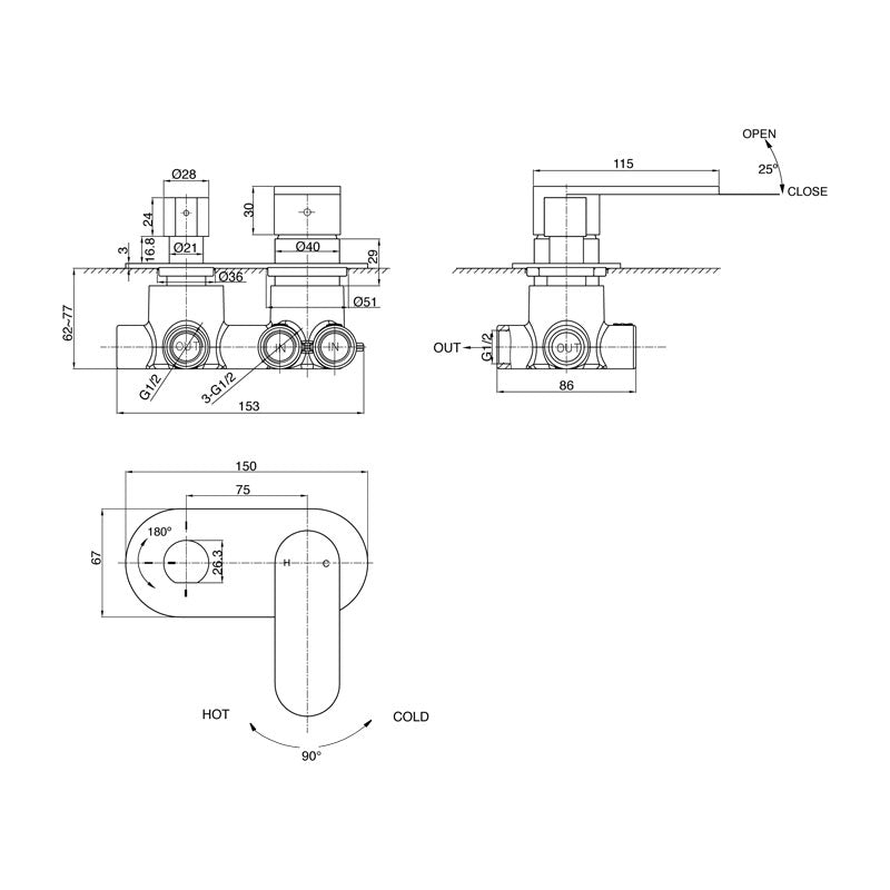 Parisi Ellisse Mixer & 3-Way Diverter - Chrome