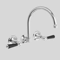 Astra Walker Olde English Wall Bath Set With 260mm Swivel Spout, Black Porcelain Lever Handles