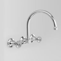 Astra Walker Olde English Wall Bath Set With 260mm Swivel Spout, Swarovski Crystal Cross Handles