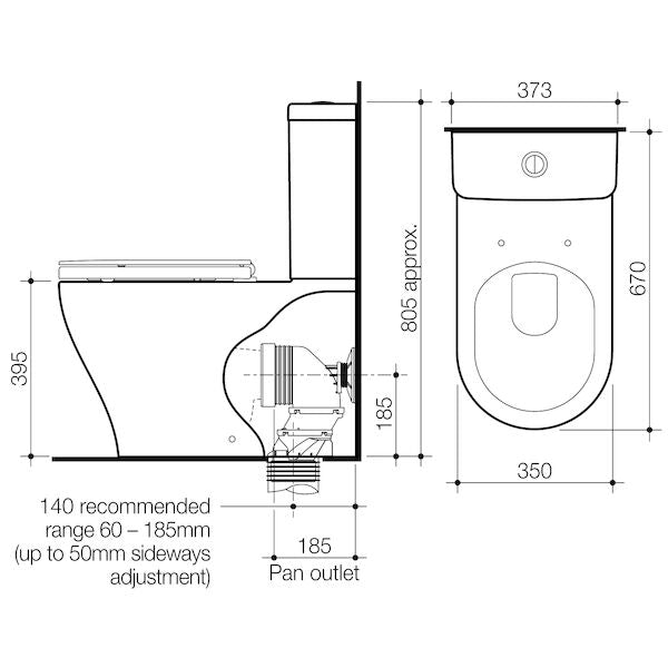 Luna Plus Wall Faced Close Coupled Toilet Suite (Back Entry)