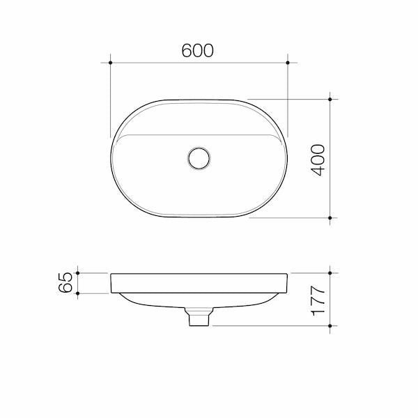 Liano II 600mm Pill Inset Basin with Tap Landing (0 Tap Hole)