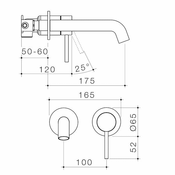 Liano II 175mm Wall Basin / Bath Mixer - 2 x Round Cover Plates - Brushed Brass - Sales Kit - LF