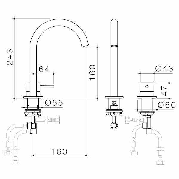 Liano II Hob Basin Mixer Set 160mm