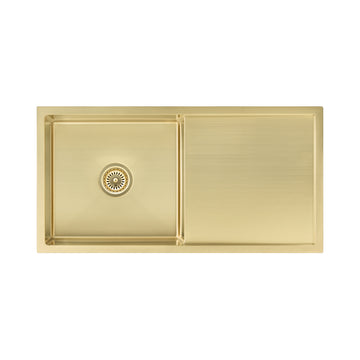 Jai Single Kitchen Sink 880mm – Brushed Brass