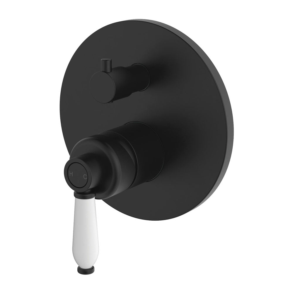 Fienza Eleanor Wall Mixer Diverter - Matte Black/Ceramic Handle