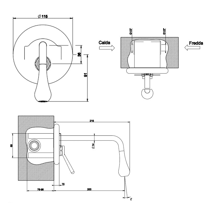 Gessi Goccia Wall Mixer and Spout Chrome