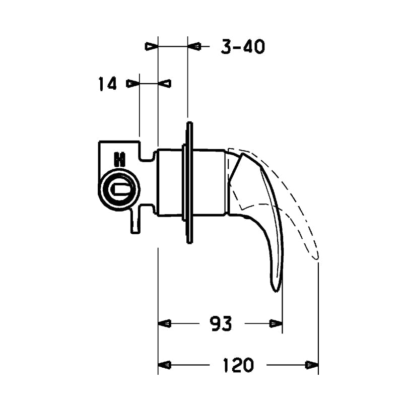 Hansa Pico 90mm Shower/Bath Mixer with In Wall Body - Chrome
