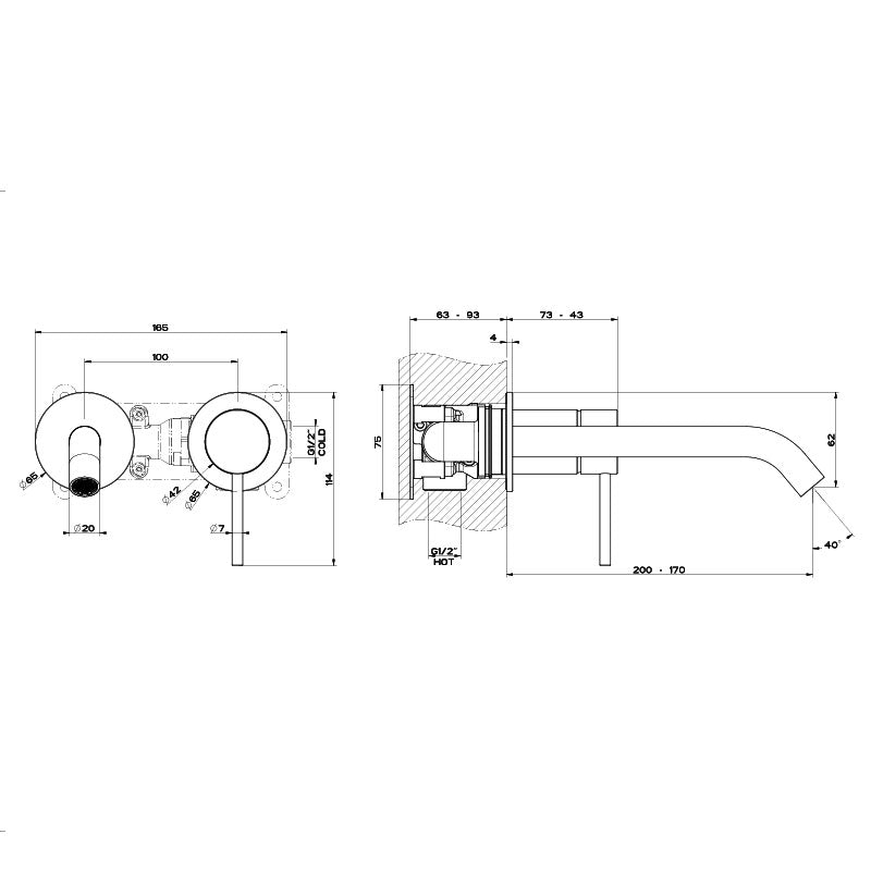 Gessi 316 Meccanica Wall Mixer With Spout Without Plate 256mm - Chrome