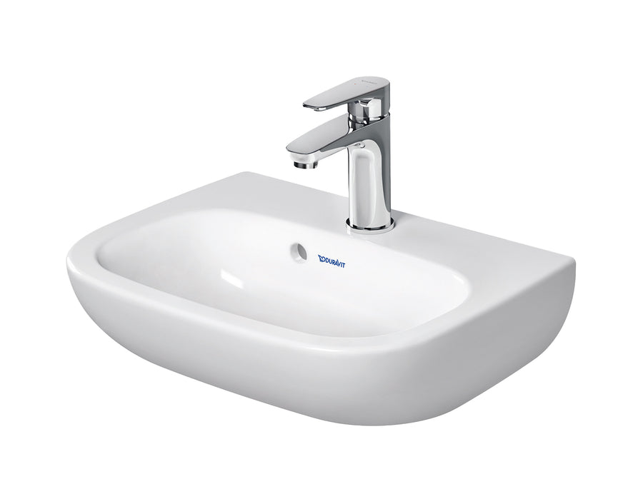 DURAVIT D-Code Handrise Basin 450x340mm 1TH, with O/F, Glazed Underneath, Alpin White | The Source - Bath • Kitchen • Homewares