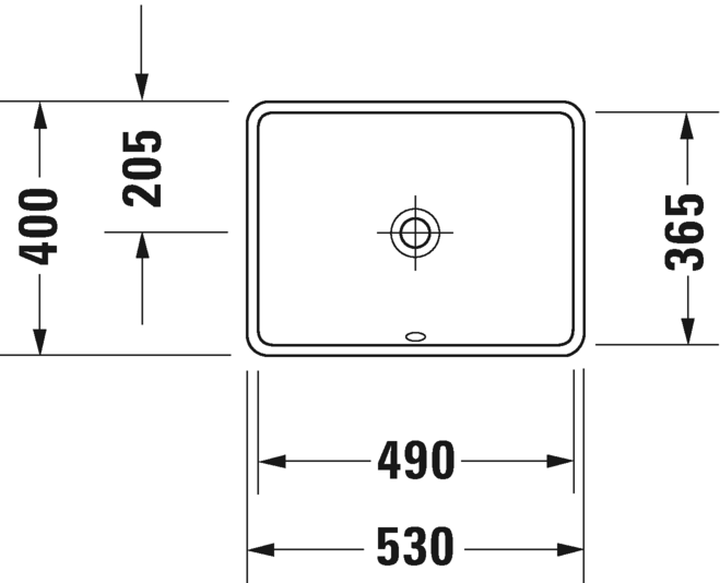 Starck 3 Undercounter Basin 490x365mm NTH, with O/F, Alpin White