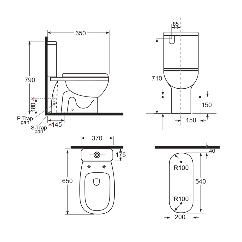 Argent Pace S-Trap Close Coupled Toilet with Hygienic Flush