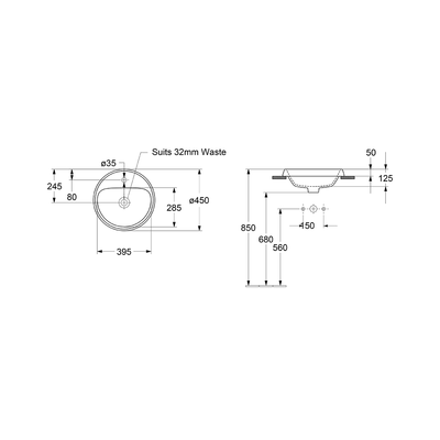 VILLEROY & BOCH ARCHITECTURA 2.0 450 ROUND DROP IN BASIN