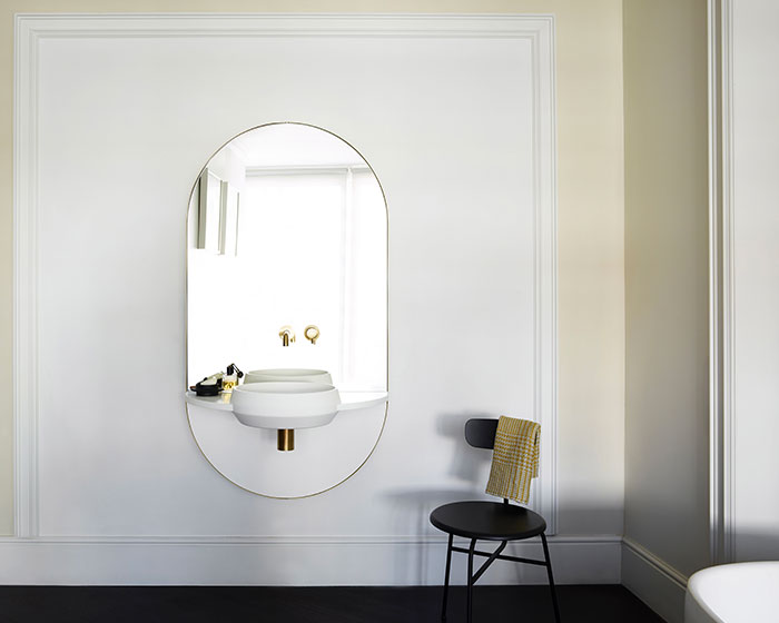 EX.T Arco Integrated Mirror, Taps, Washbasin and a Shelving System