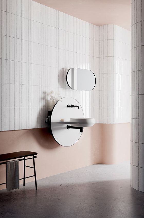 EX.T Arco S Round Integrated Mirror, Taps, Basin and a Hidden Shelving System