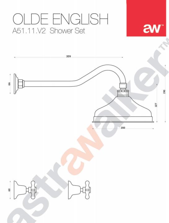 Astra Walker Olde English Shower Set With 200mm Rose With Swarovski Crystal Lever Handles