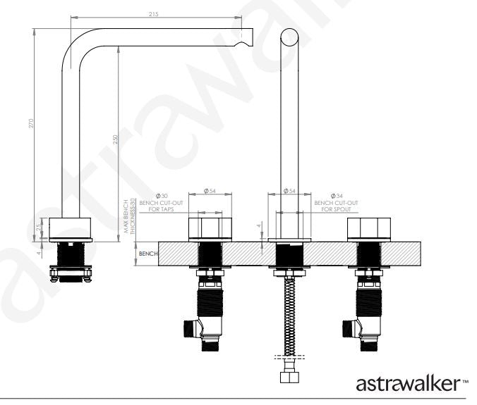 Astra Walker Assemble Hob Set, 215mm Swivel Spout A81.07.V9.V3