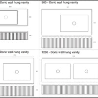 MEEK BATHWARE Doric Wall Hung Vanity Basins - Single or Double Sinks Model Specifications - by Joshua Gullaci | The Source - Bath • Kitchen • Homewares