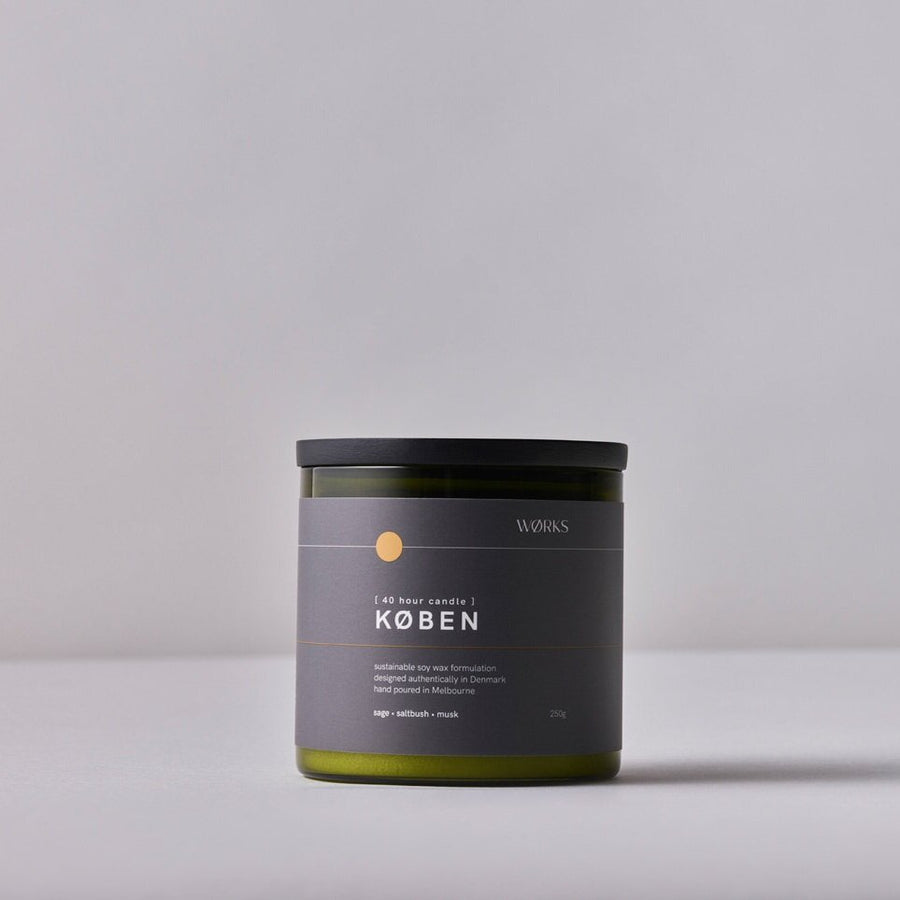 WØRKS KØBEN 40hr Candle - Saltbush; Sage; Musk | The Source - Bath • Kitchen • Homewares