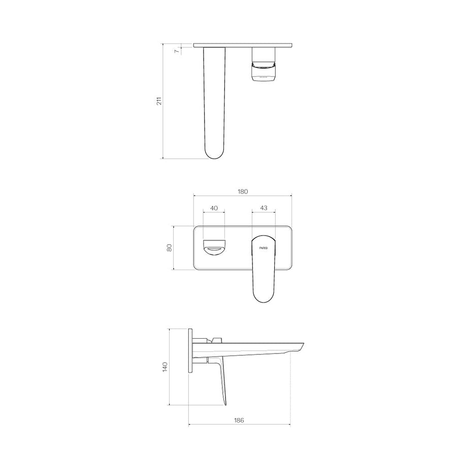 Parisi Loom Wall Mixer with 180mm Spout on Plate - Fucile