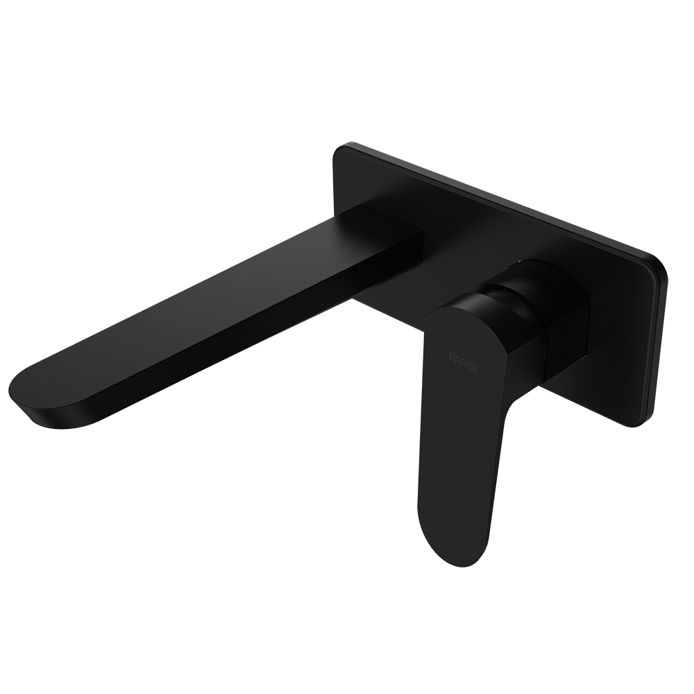 Parisi Loom Wall Mixer with 180mm Spout on Plate - Matte Black