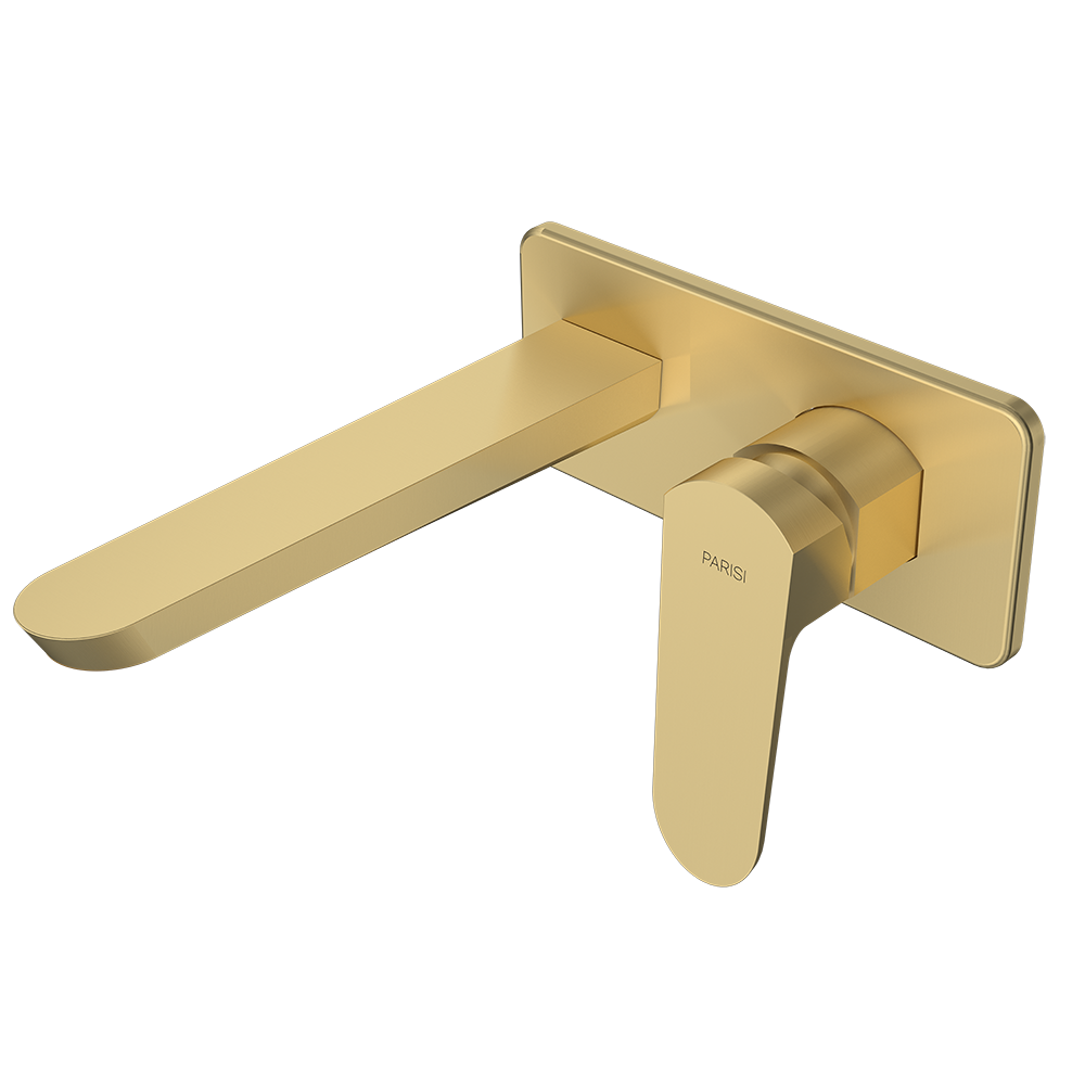 Parisi Loom Wall Mixer with 180mm Spout on Plate - Brushed Brass