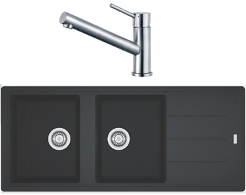 Franke Fragranite Double Bowl With Taros Non Pull-Out Stainless Steel Tap Pack BFG621ON-TA9510