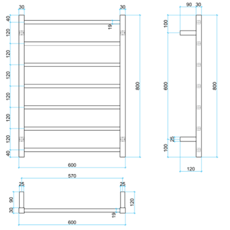 Thermorail SSB44M Straight Square Ladder Heated Towel Rail 600 x 800mm