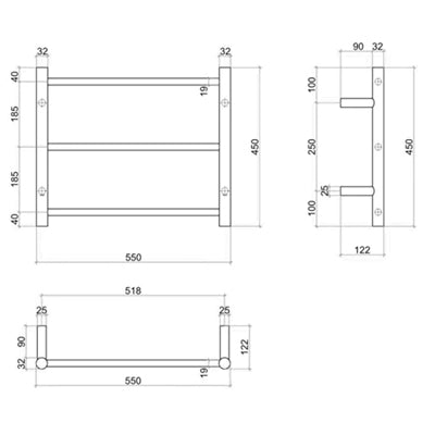 Thermogroup 3 Bar Thermorail Heated Towel Ladder 550mm